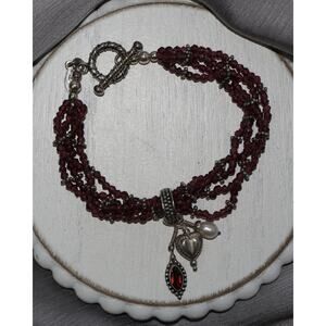 Vintage Doug Paulus Sterling Garnet Multi-strand Bracelet 19.7G / 7.6in